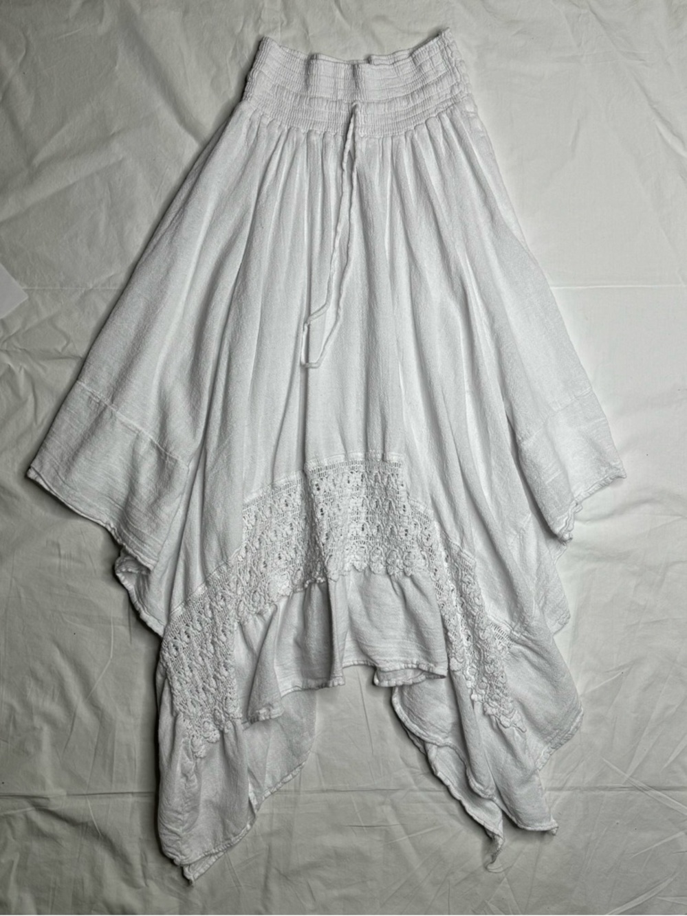 White Flowing Handkerchief Hem Maxi Asymmetrical Skirt